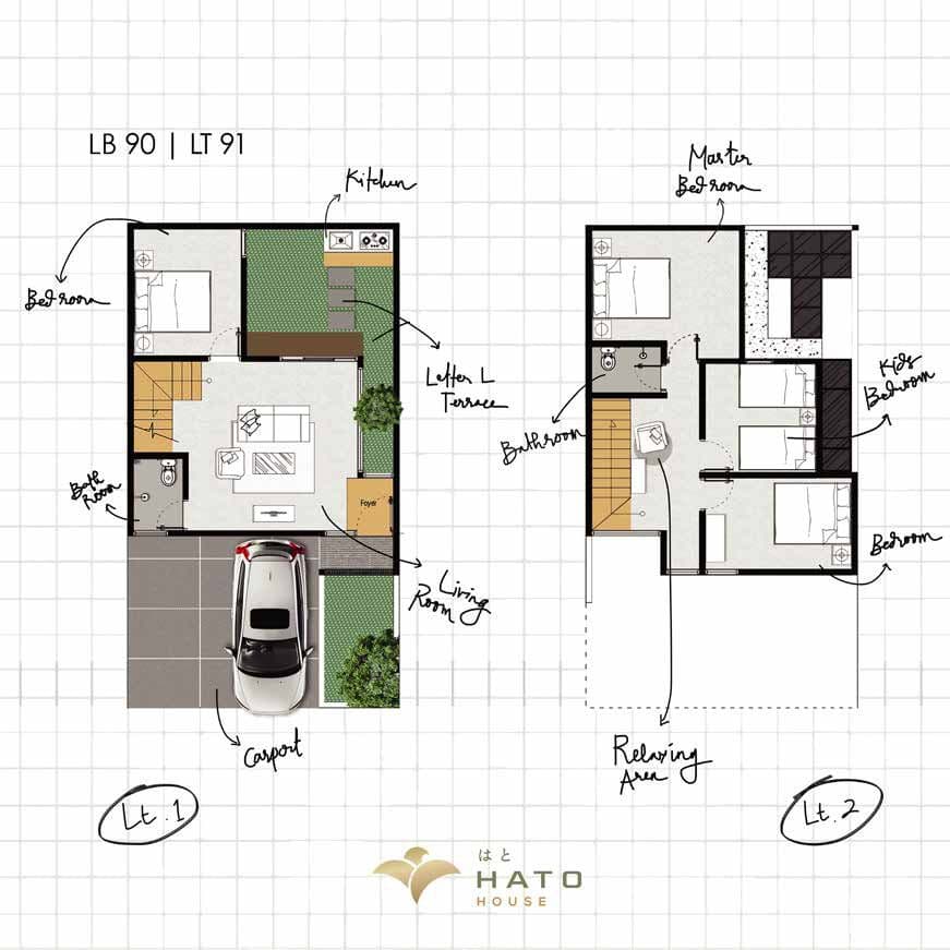 Denah lantai rumah Hato House Plus Shoji Land
